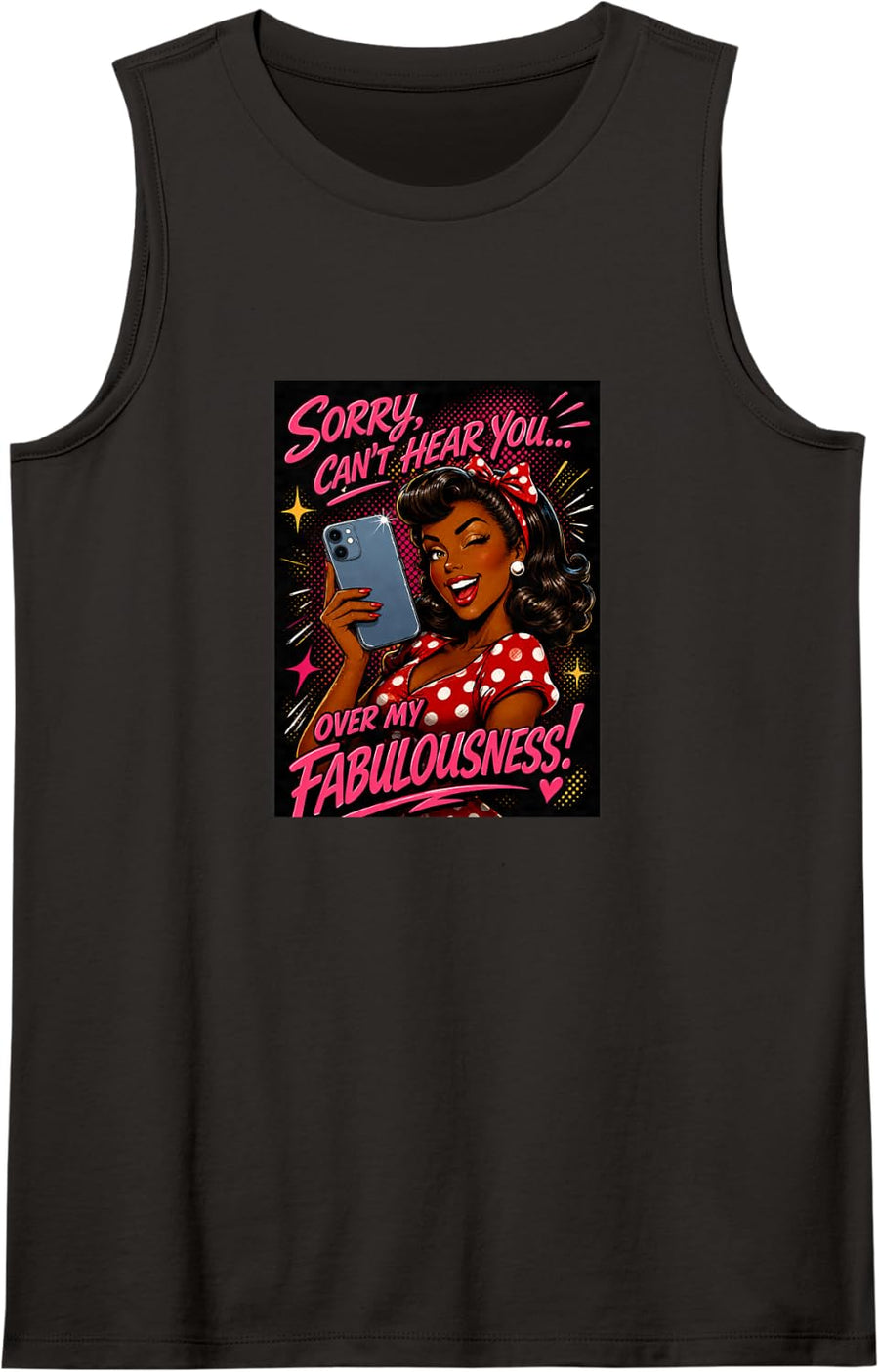 Retro Pop Art Woman Selfie Unheard Over Radiance Tank Top - Black