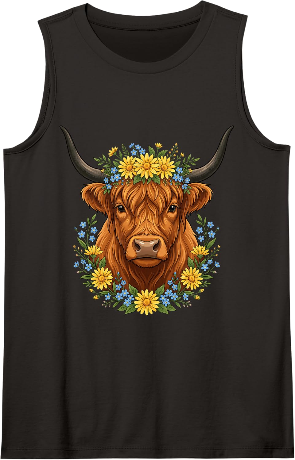 Scottish Highland Cow Messy Bun Cute Highlander Cow Sleeveless Tank Top - Black