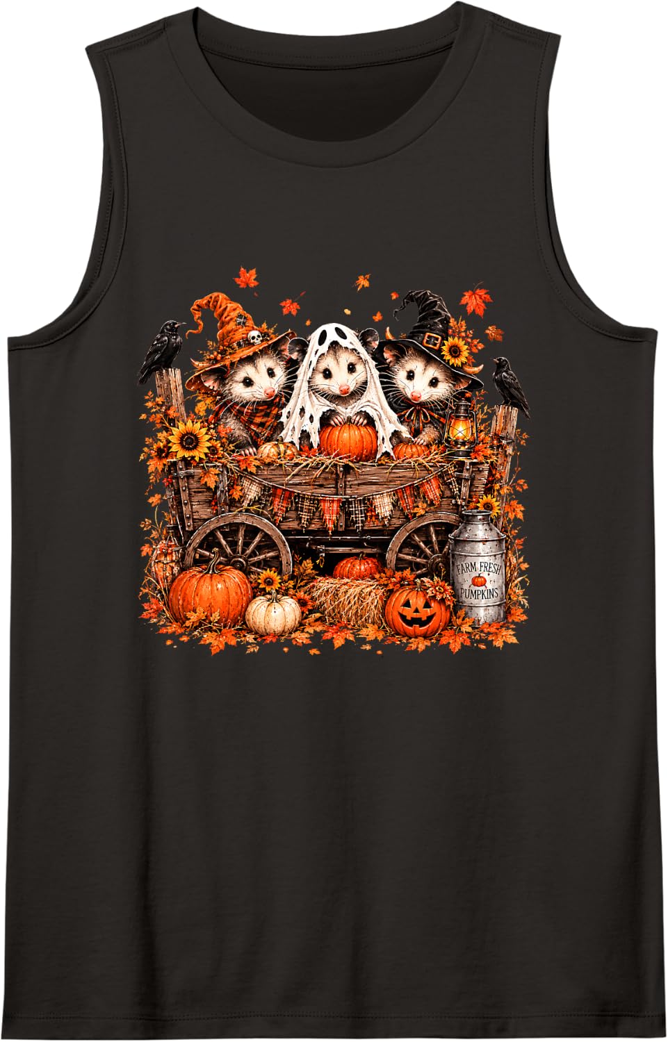 Opossum Possum Ghost Pumpkin Autumn Fall Halloween Costume Sleeveless Tank Top - Black