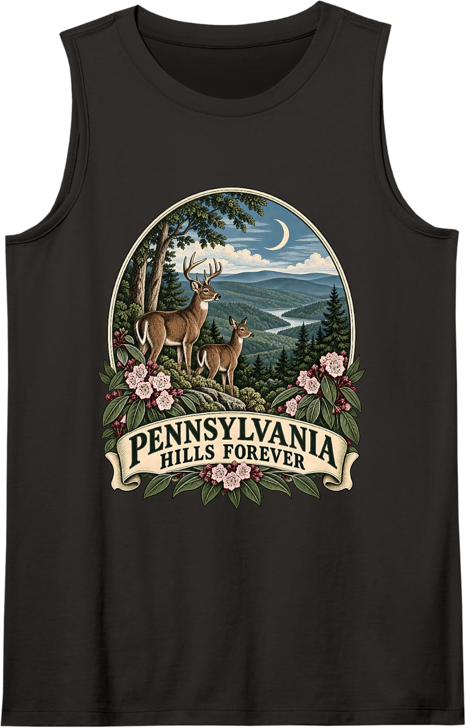 Pennsylvania Hills Forever Deer State Pride Sleeveless Tank Top - Black