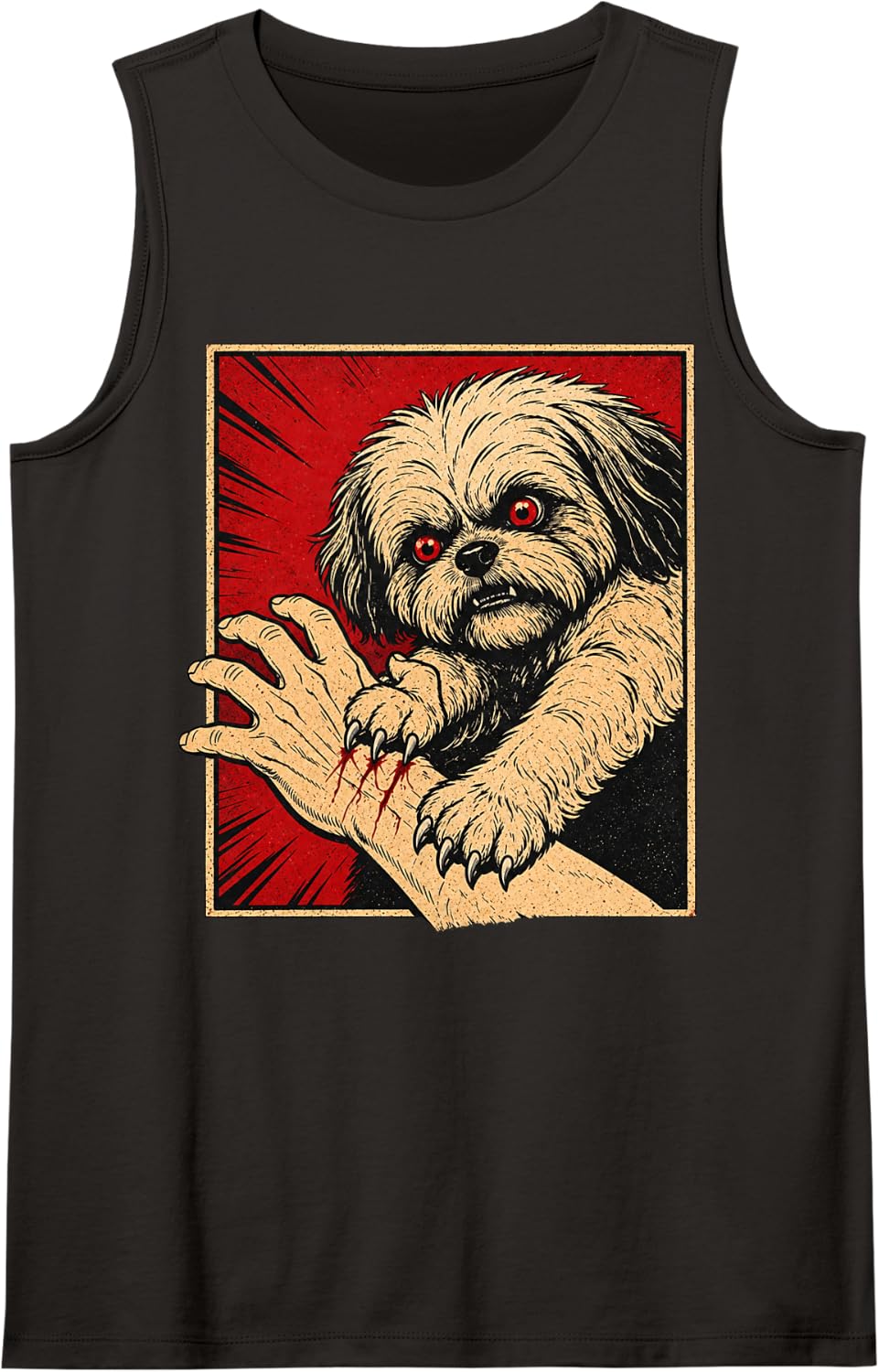 Shih Tzu Halloween Scratch Horror Vintage Spooky Dog Lover Sleeveless Tank Top - Black