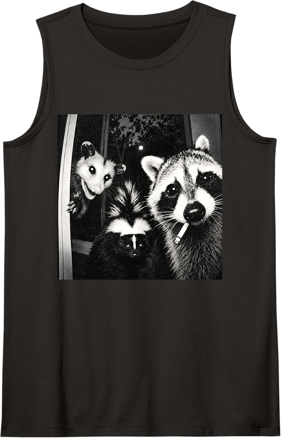 Trash Panda Night Crew Vintage Raccoon Opossum Skunk Sleeveless Tank Top - Black