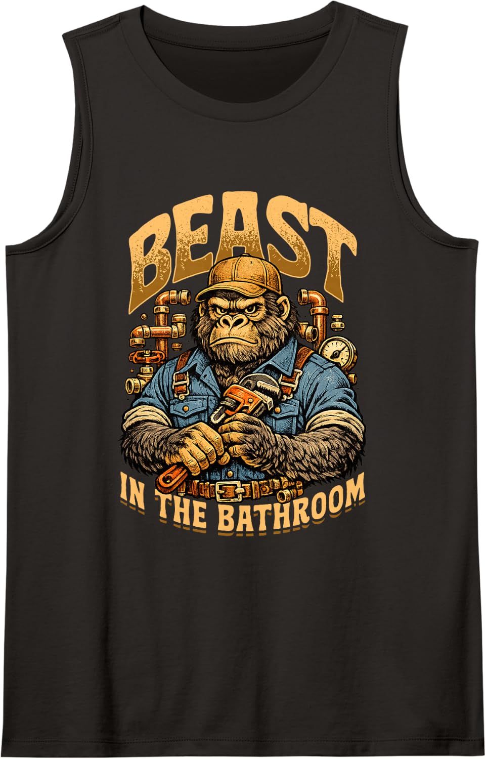 Plumber Beast in The Bathroom Gorilla Pipes Tank Top - Black