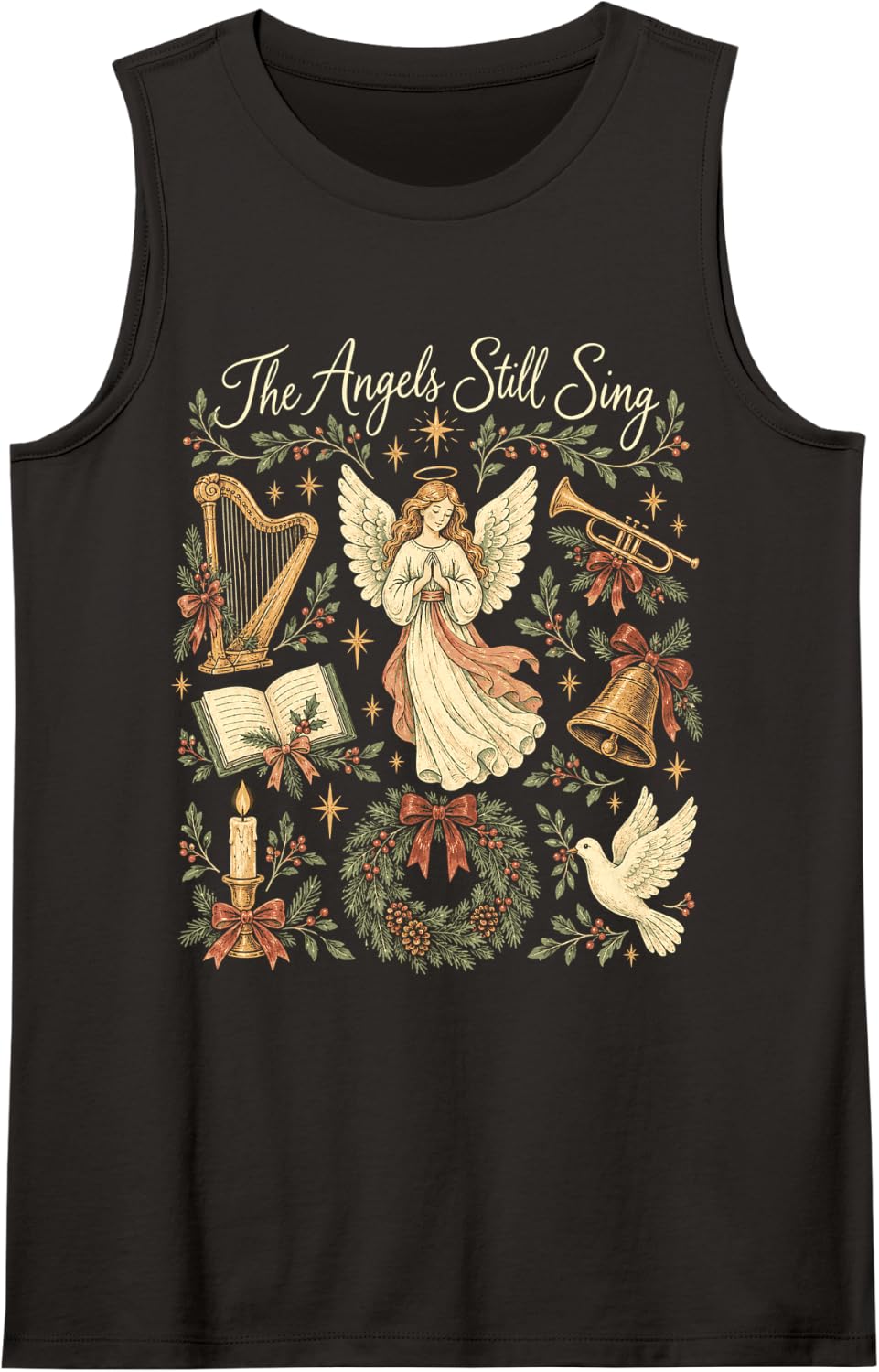 Christmas Jesus Faith The Angels Still Sing Nativity Choir Sleeveless Tank Top - Black