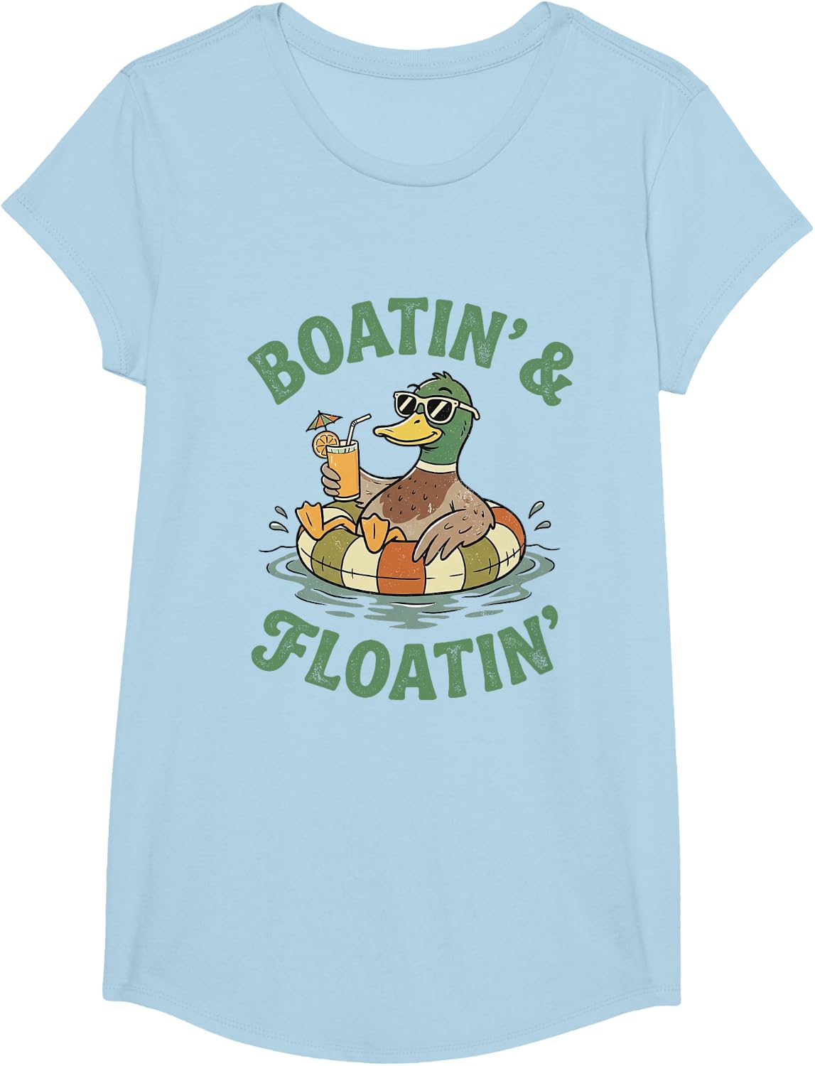 Boatin' and Floatin' Summer Vibes Duck Sunglasses Beach Trip T-Shirt - Girls Baby Blue