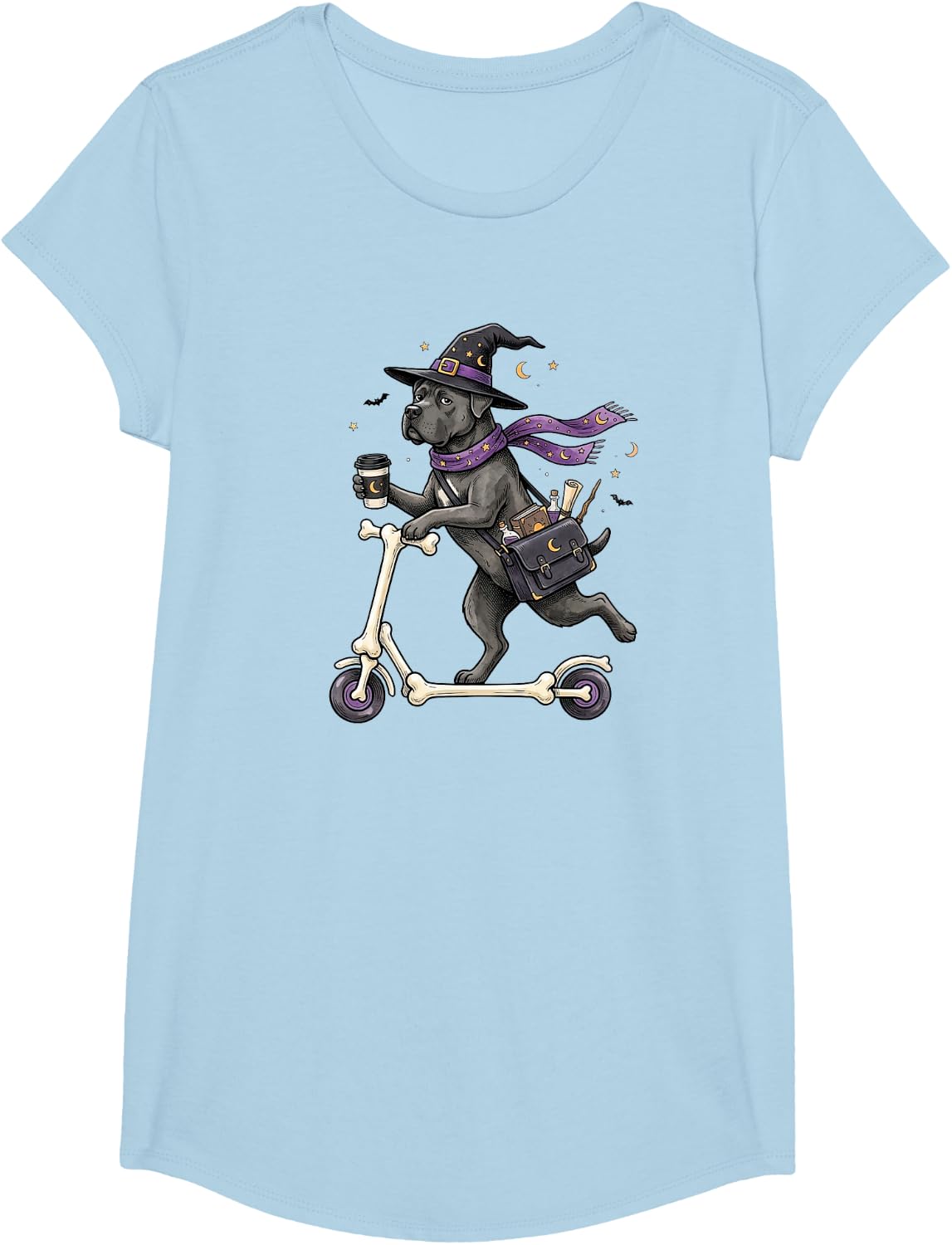 Cane Corso Scooter Witch Halloween Kids Mens Womens T-Shirt - Girls Baby Blue