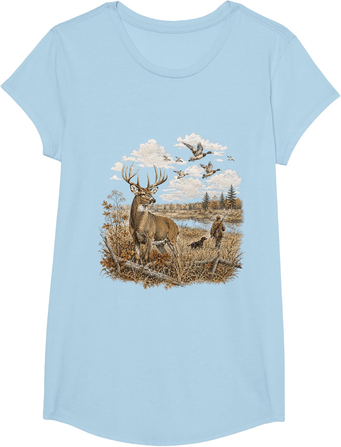 Deer Hunting Wildlife Duck Hunter Outdoor Scene T-Shirt - Girls Baby Blue