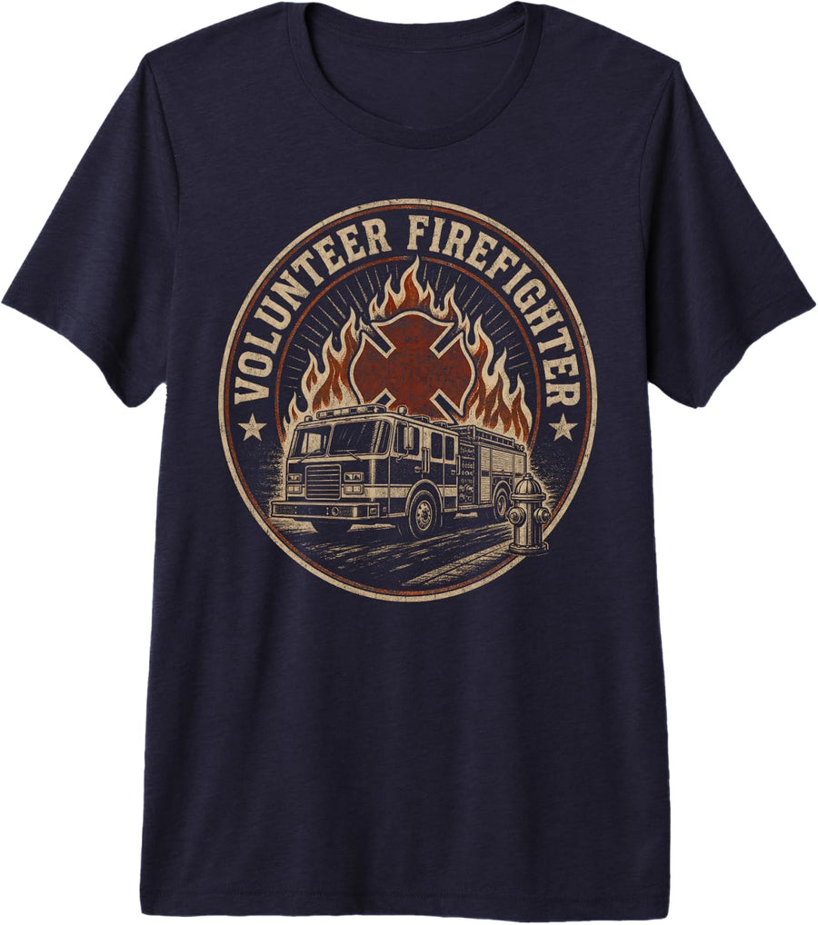 Volunteer Firefighter Maltese Cross Engine Premium Tri-Blend T-Shirt - Navy Blue