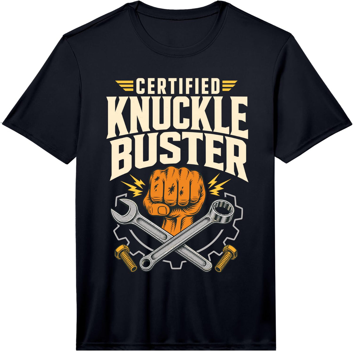 Men's Certified Knuckle Buster Mechanic Wrench Tool Performance T-Shirt - Black