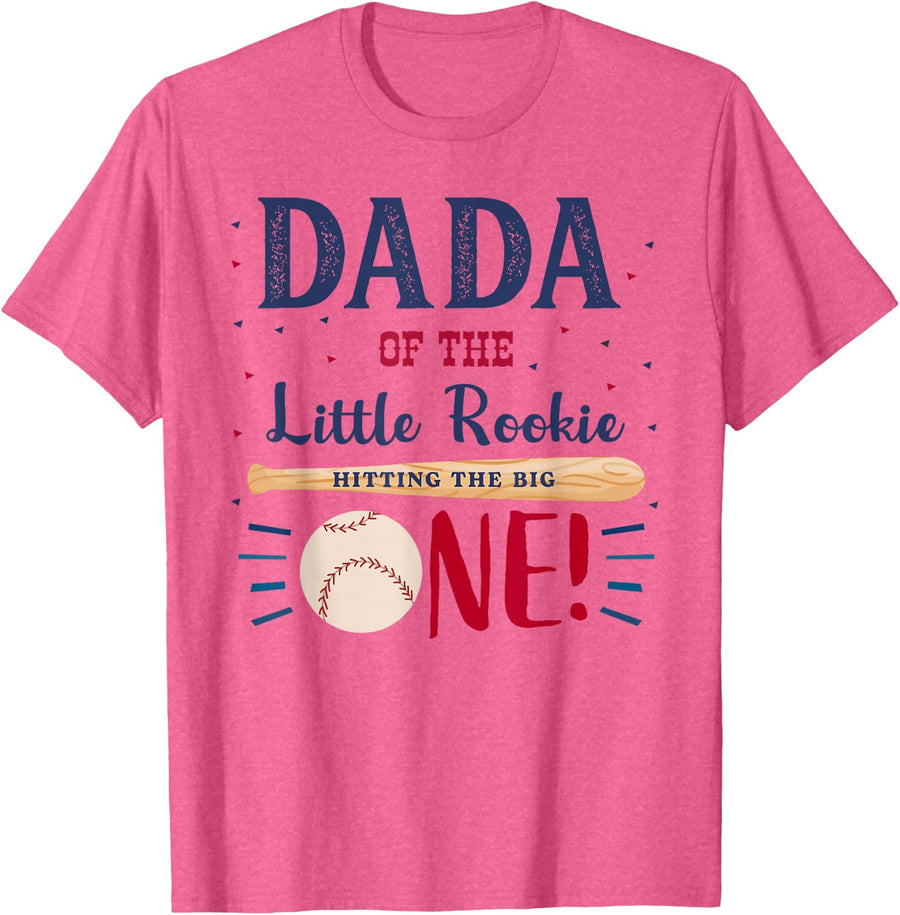 Dada Daddy First Birthday Little Rookie Baseball The Big One T-Shirt - Pink Heather