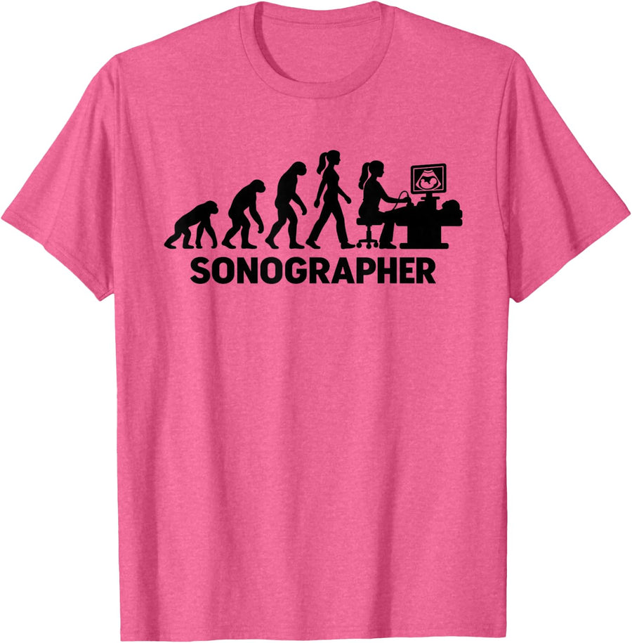 Sonographer Evolution Ultrasound Tech Workday Humor T-Shirt - Pink Heather