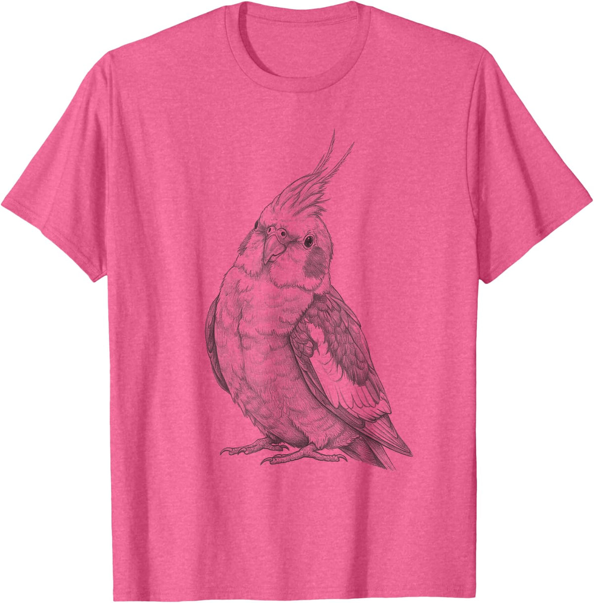Vintage Cockatiel Drawing Art Design T-Shirt - Pink Heather
