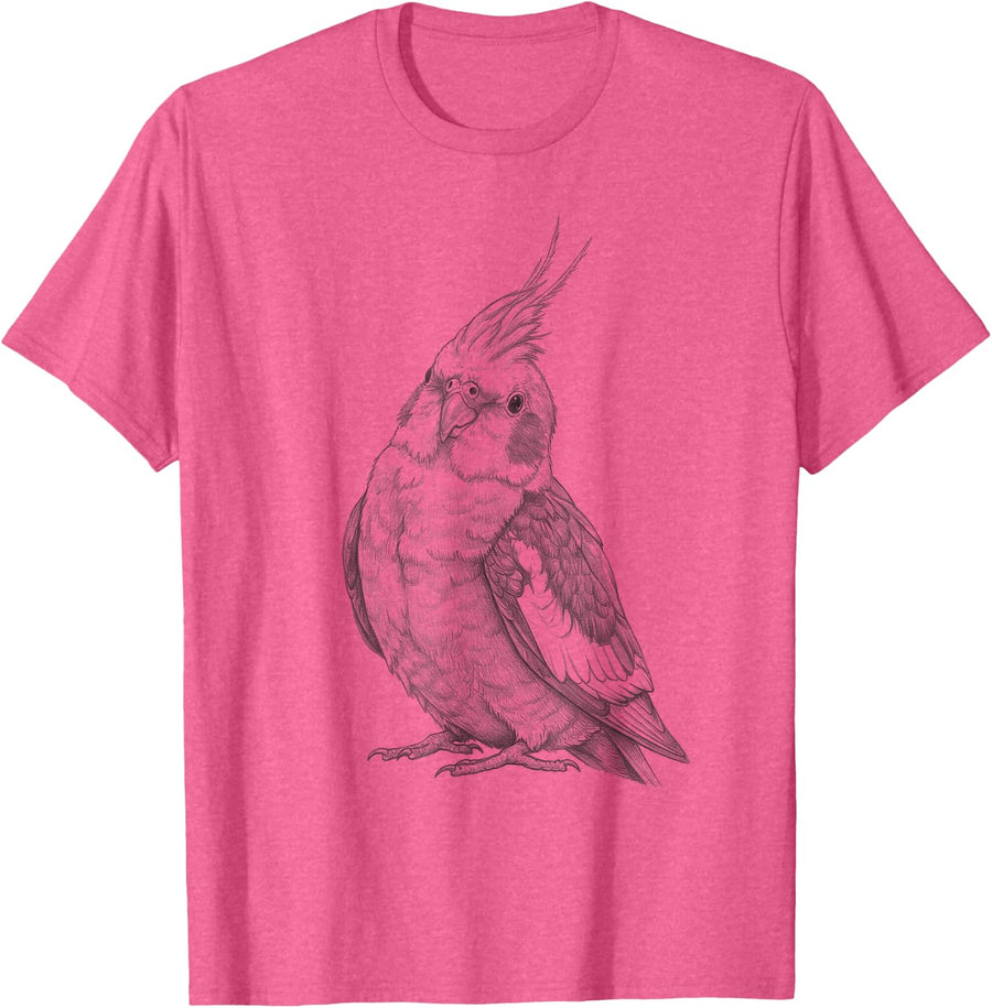 Vintage Cockatiel Drawing Art Design T-Shirt - Pink Heather