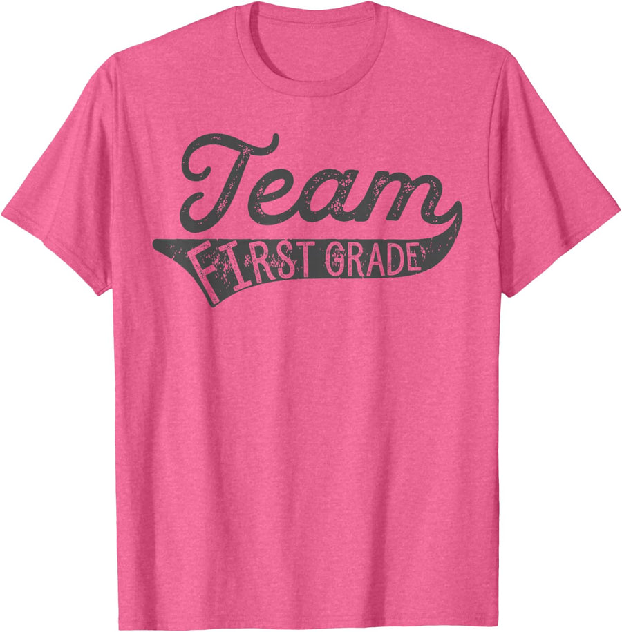 Team First Grade Shirt - Student Teacher Back to School Tee T-Shirt - Pink Heather