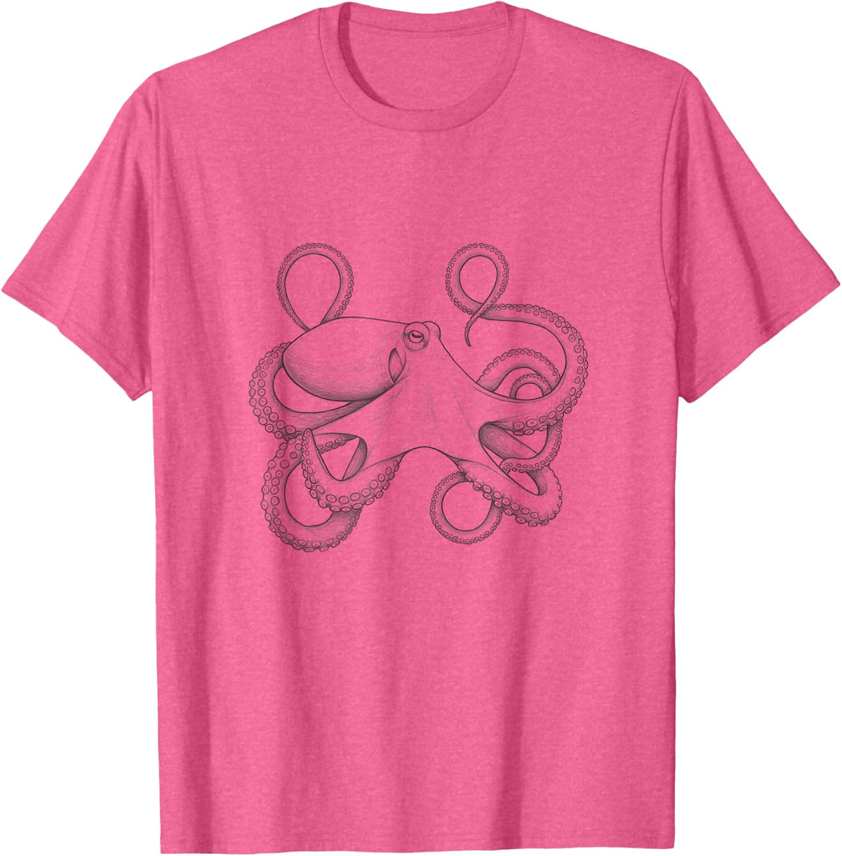 Vintage Octopus Drawing Art Design Tees T-Shirts for Men Women - Pink Heather