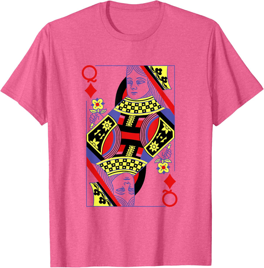Queen of Diamonds Deck of Cards Playing Cards Halloween T-Shirt - Pink Heather