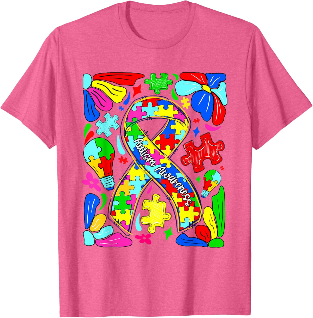 Autism Awareness Boho Floral Teacher Mom Puzzle Support T-Shirt - Pink Heather