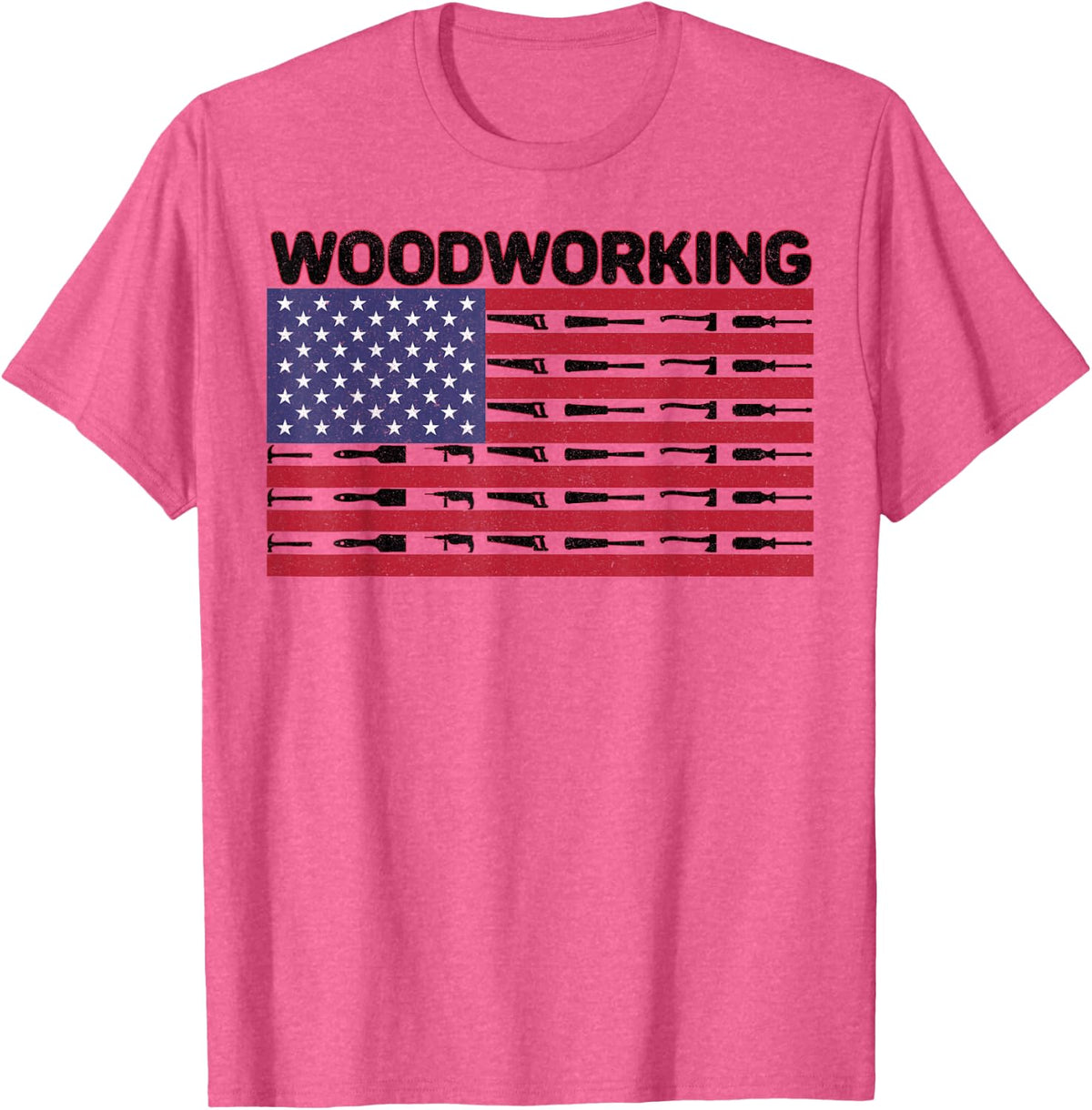 Carpentry Tools American Flag 4th July Patriotic Woodworking T-Shirt - Pink Heather