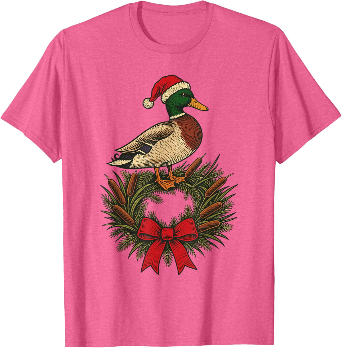 Duck Hunting Christmas Wreath Santa Hat Drake T-Shirt - Pink Heather