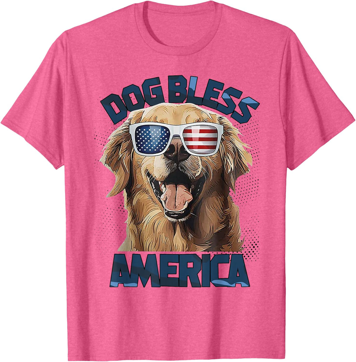 French Golden Retriever Dog Bless America T-Shirt - Pink Heather
