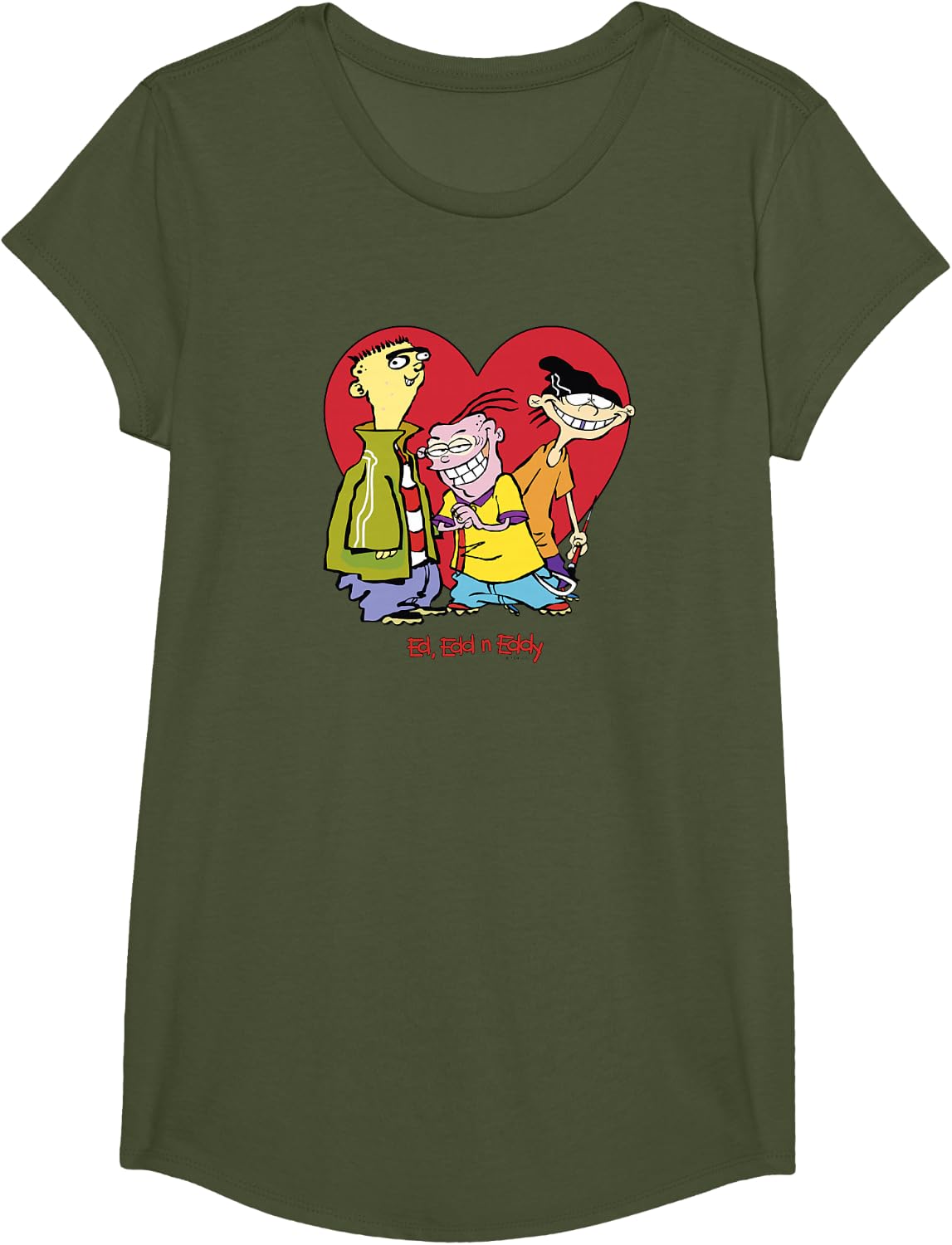 Ed, Edd n Eddy Valentine's Day Heart Background Poster T-Shirt - Girls Olive Green