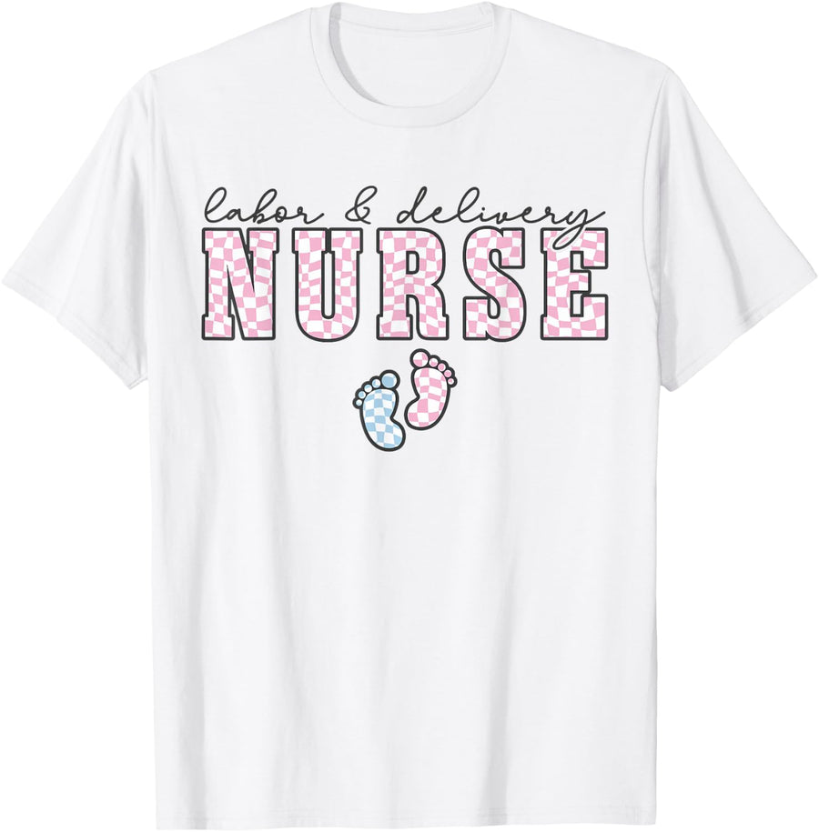 Labor And Delivery Postpartum Nurse Retro Baby Midwife L&D T-Shirt - White
