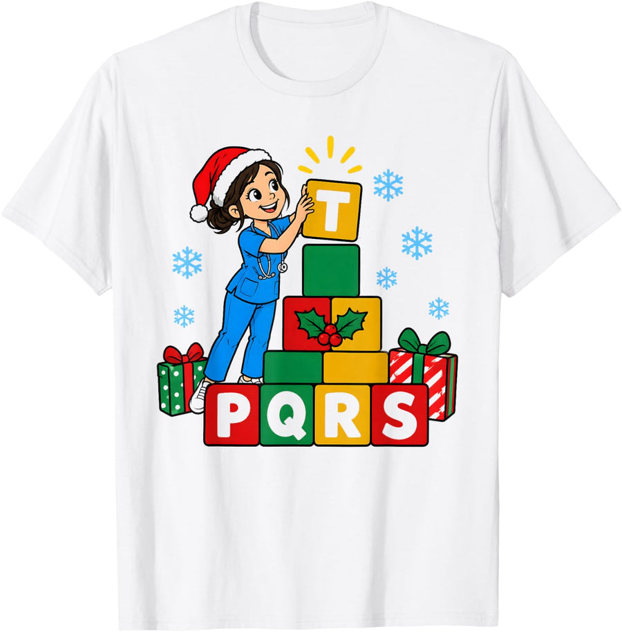 PQRST Christmas Telemetry Nurse Cardiac EKG T-Shirt - White