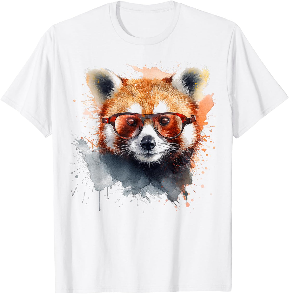 Red Panda Glasses Artwork | Animal Motif T-Shirt - White