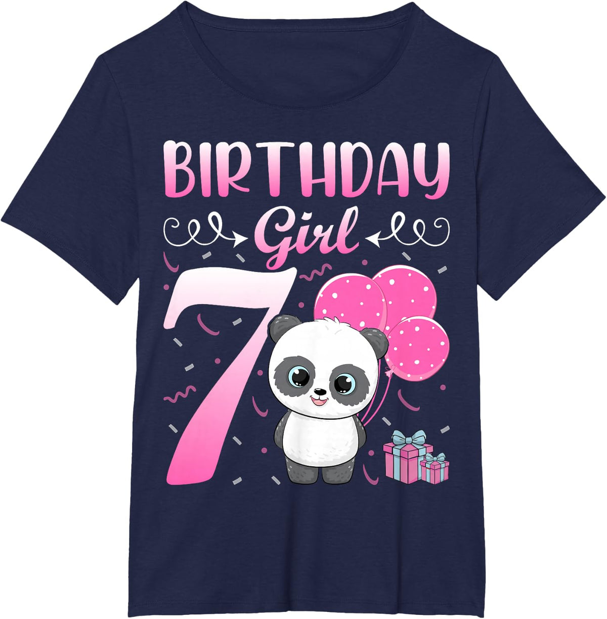 Birthday Girl 7 Years Old Panda Lover 7th Birthday Party T-Shirt - Navy Blue
