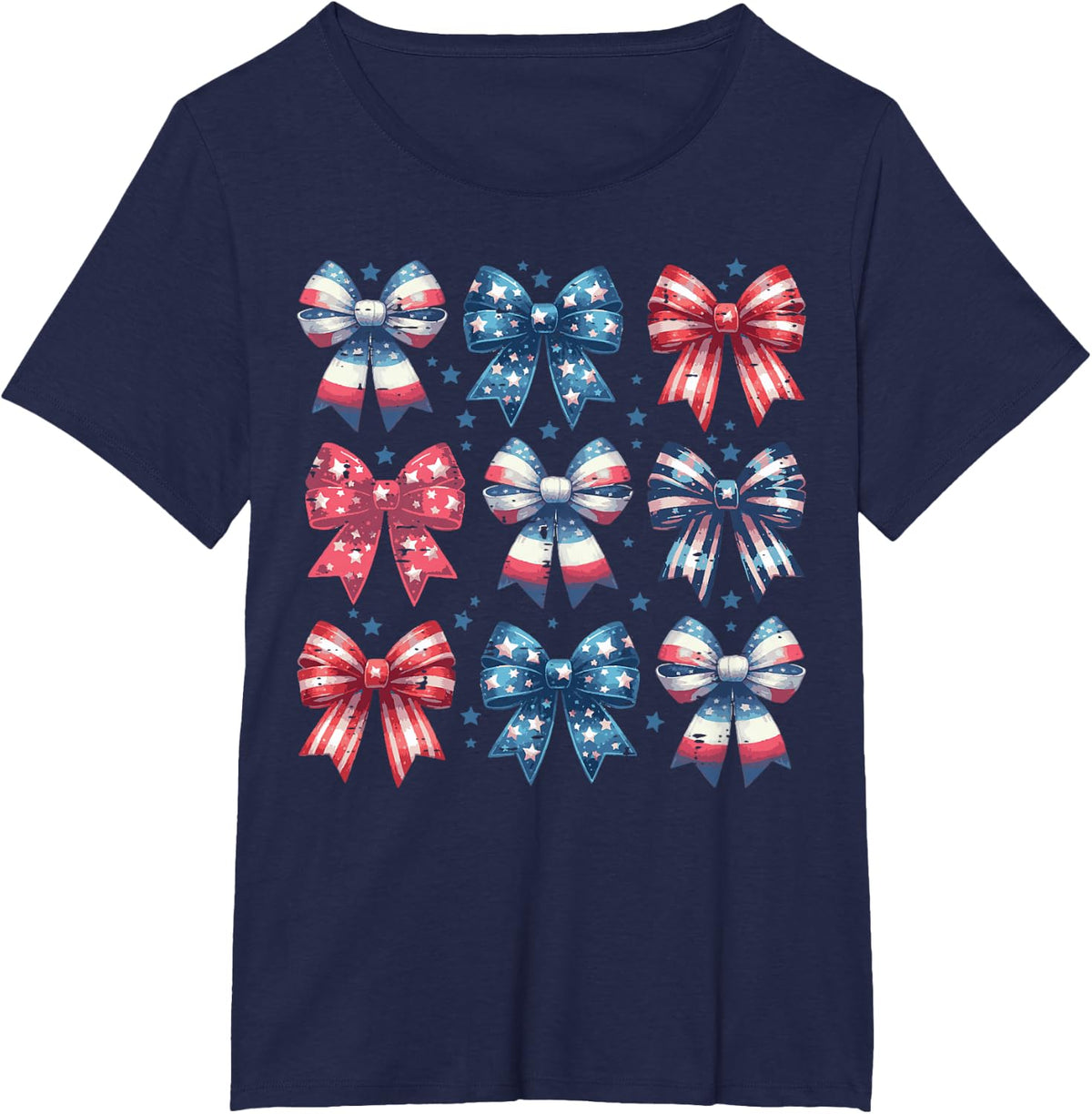 4th of July Ribbons Bows American Girls Kids Toddler Women T-Shirt - Navy Blue