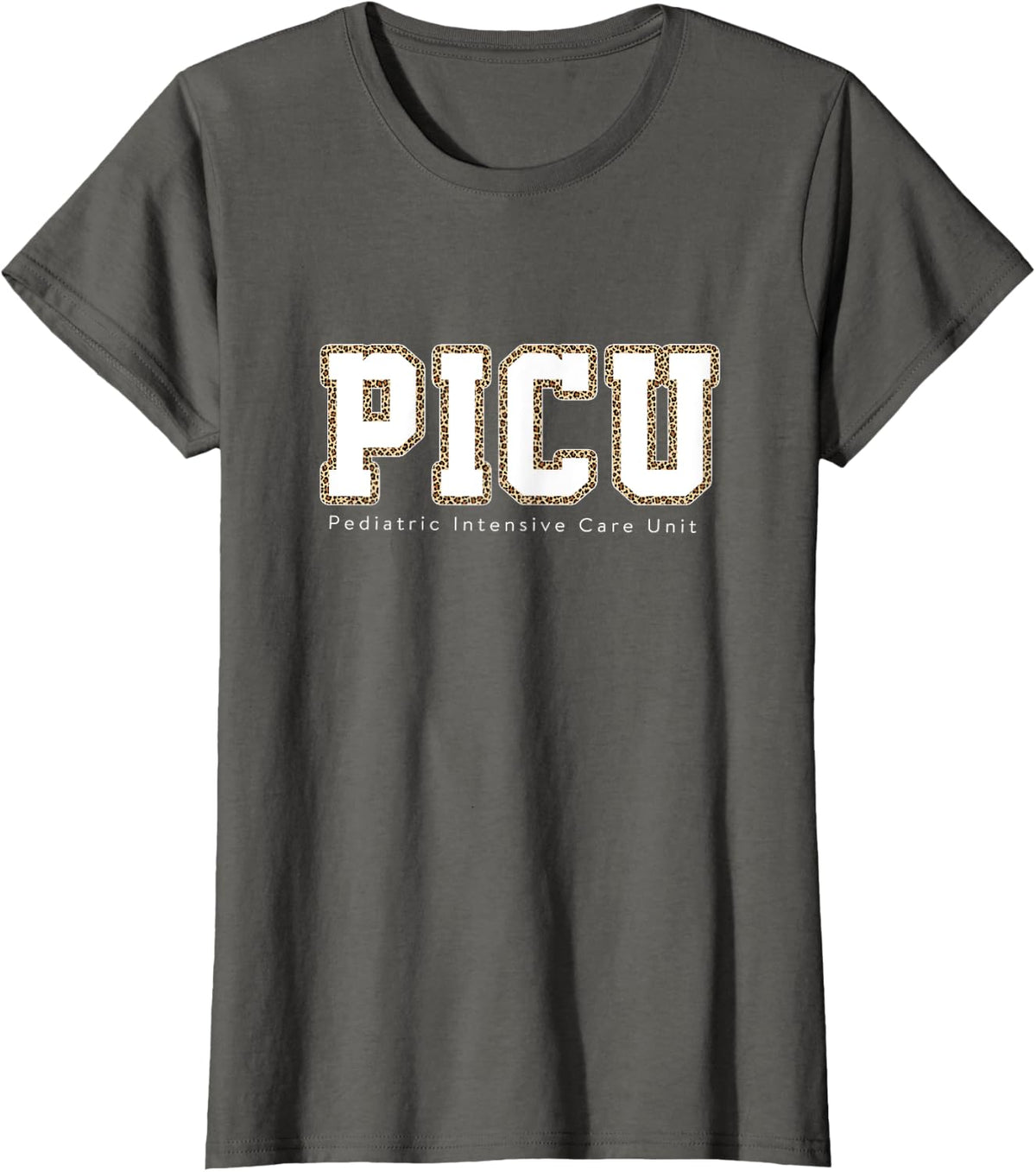 Pediatric Intensive Care Unit Nursing Leopard PICU Nurse T-Shirt - Asphalt Grey