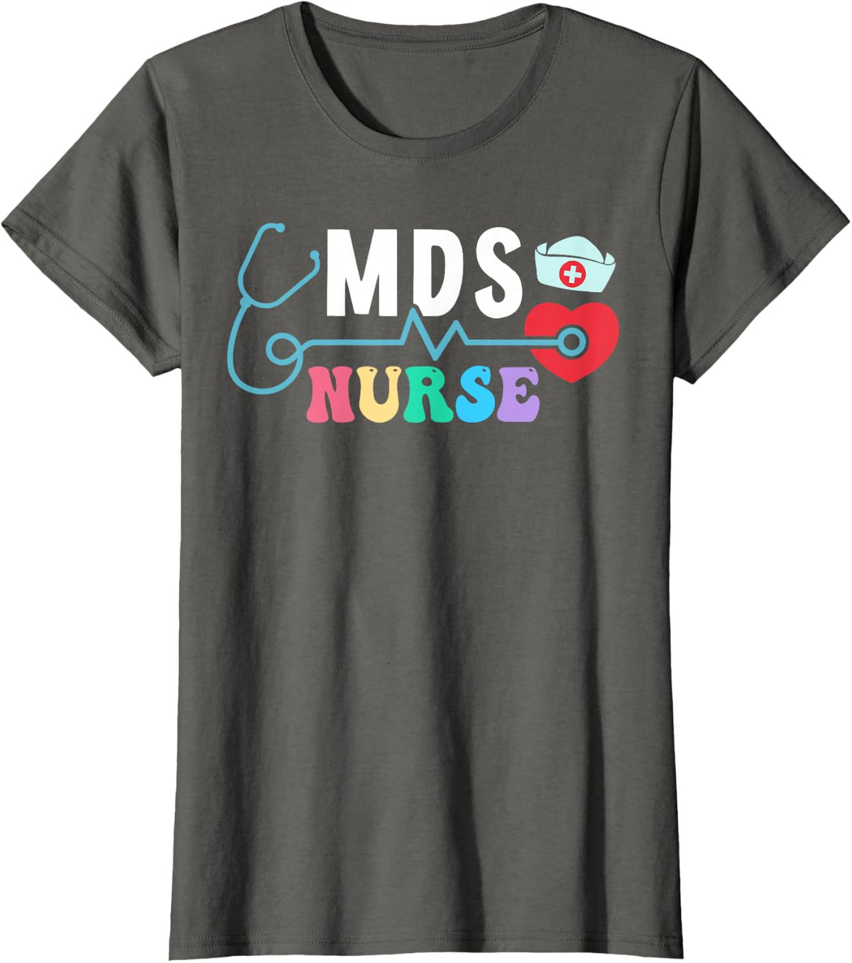 MDS Nurse Heart Stethoscope T-Shirt - Asphalt Grey