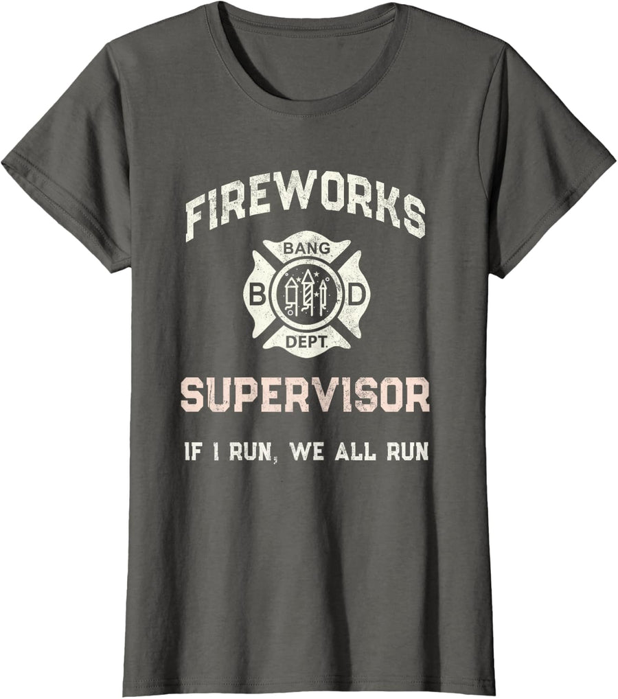 Funny FIREWORKS Safety SUPERVISOR Dad Pyro Staff July 4th T-Shirt - Asphalt Grey