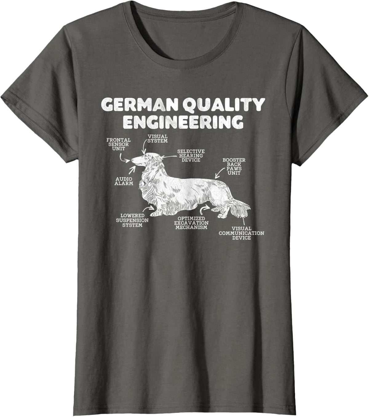 German Quality Engineering Dachshund long haired dog lover T-Shirt - Asphalt Grey