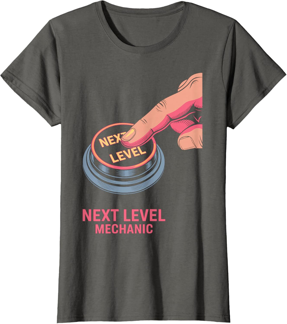 Next Level Mechanic Button Design T-Shirt - Asphalt Grey