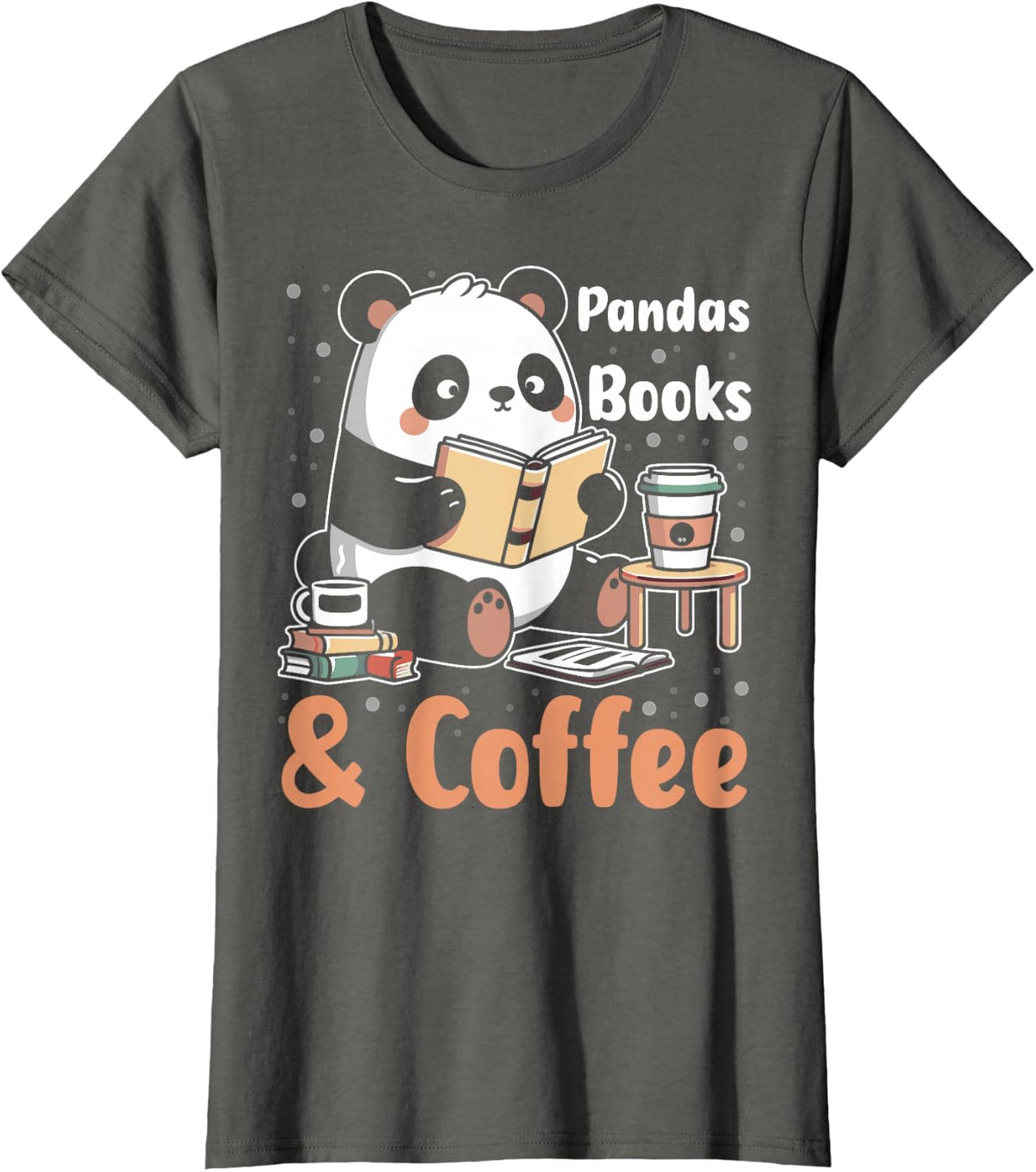 Books Reading Reader Panda - Funny Panda Books and Coffee T-Shirt - Asphalt Grey