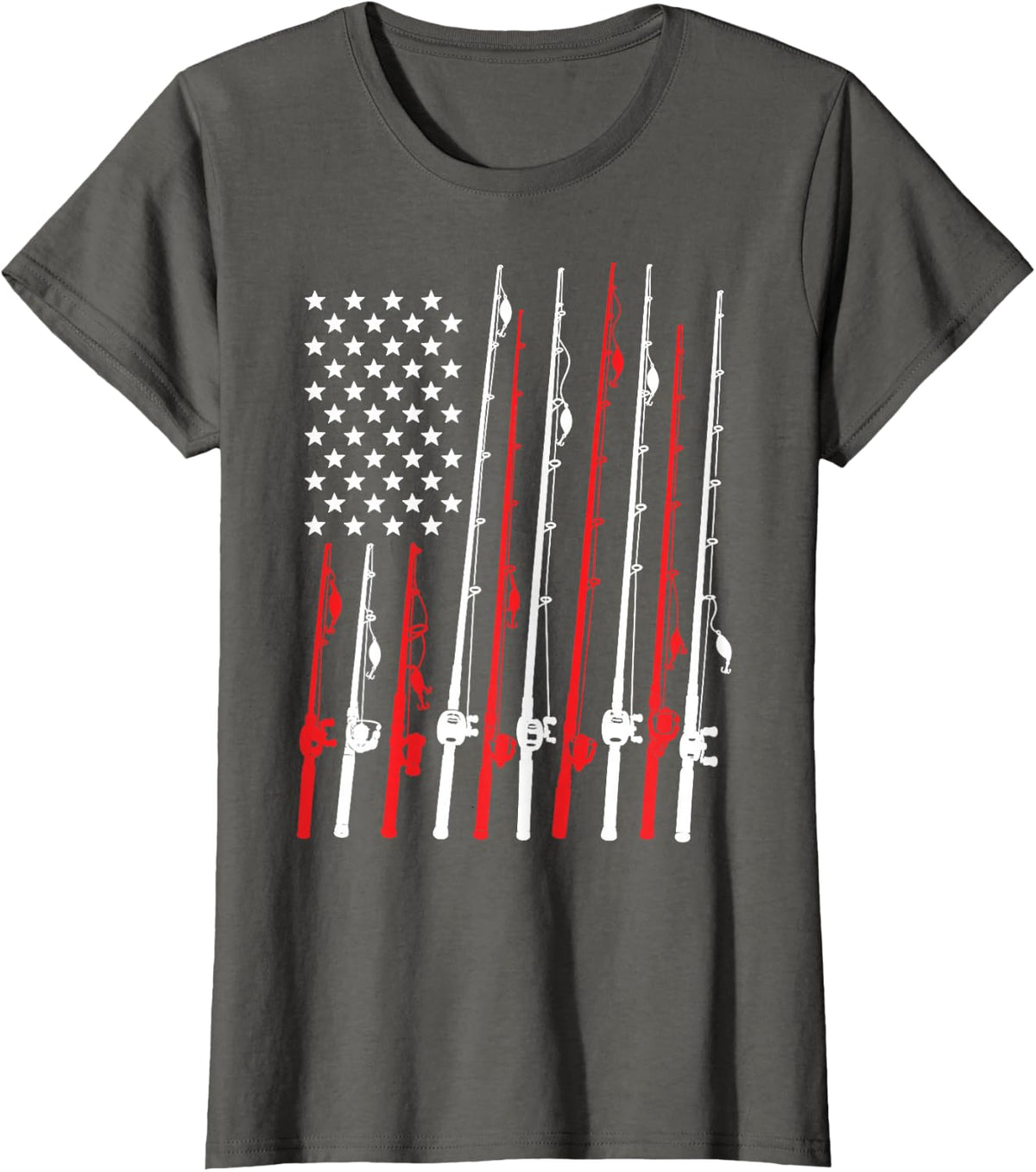 American Flag Fishing USA Angler T-Shirt - Asphalt Grey