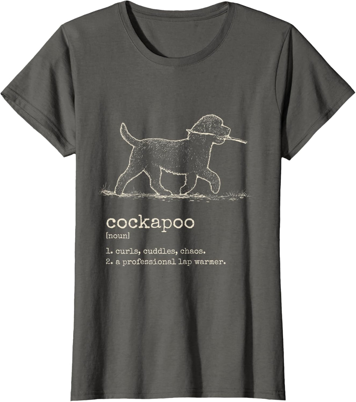 Cockapoo Curls Cuddles Chaos Funny Cockapoo Dog Mom T-Shirt - Asphalt Grey