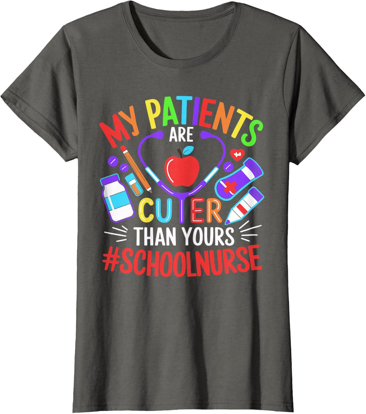 School Nurse Shirt Funny Appreciation Tee T-Shirt for Elementary Nursing Week Women Men - Asphalt Grey