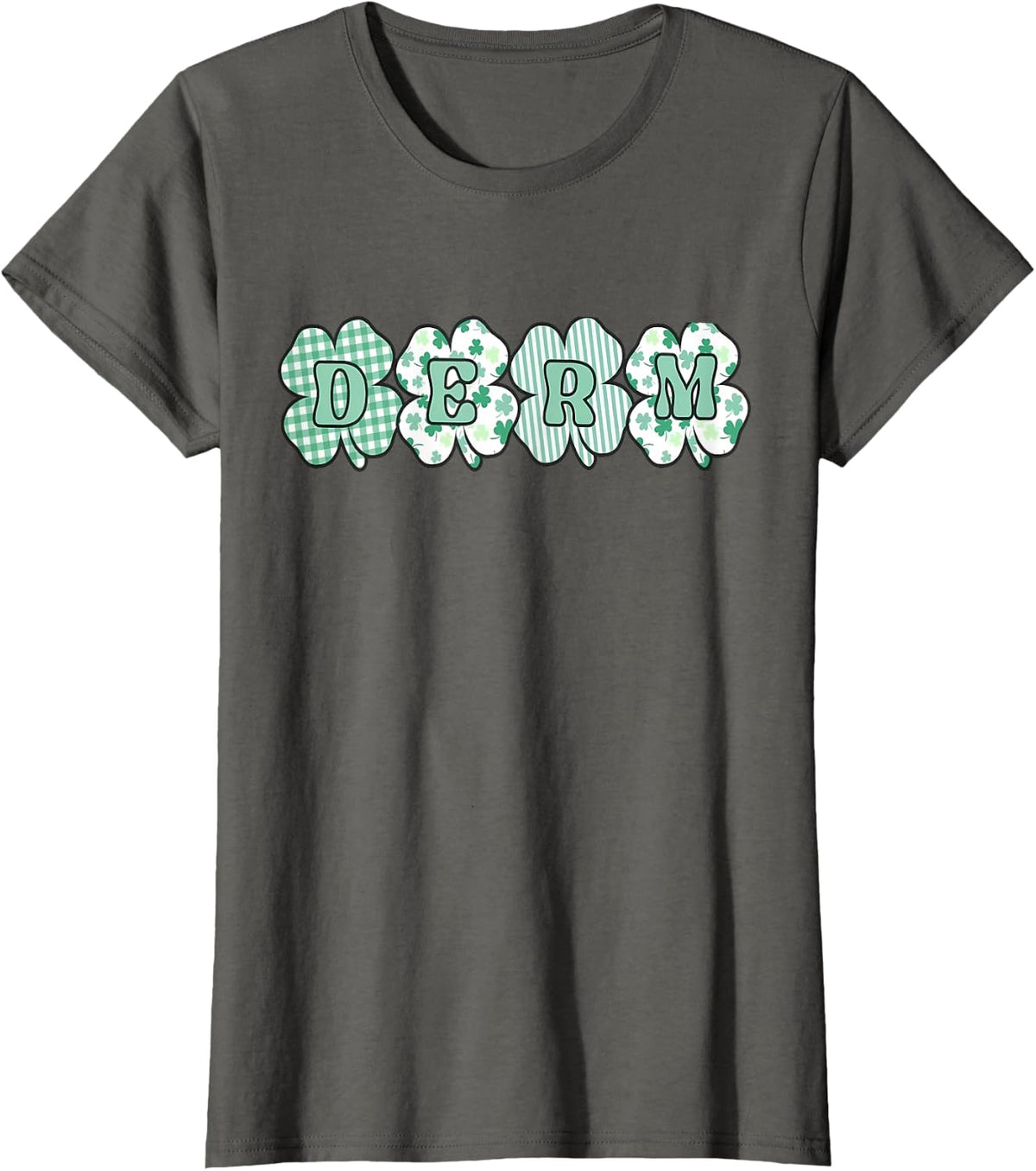 Retro Checkered Shamrock Derm St. Patty's Day Dermatologist T-Shirt - Asphalt Grey