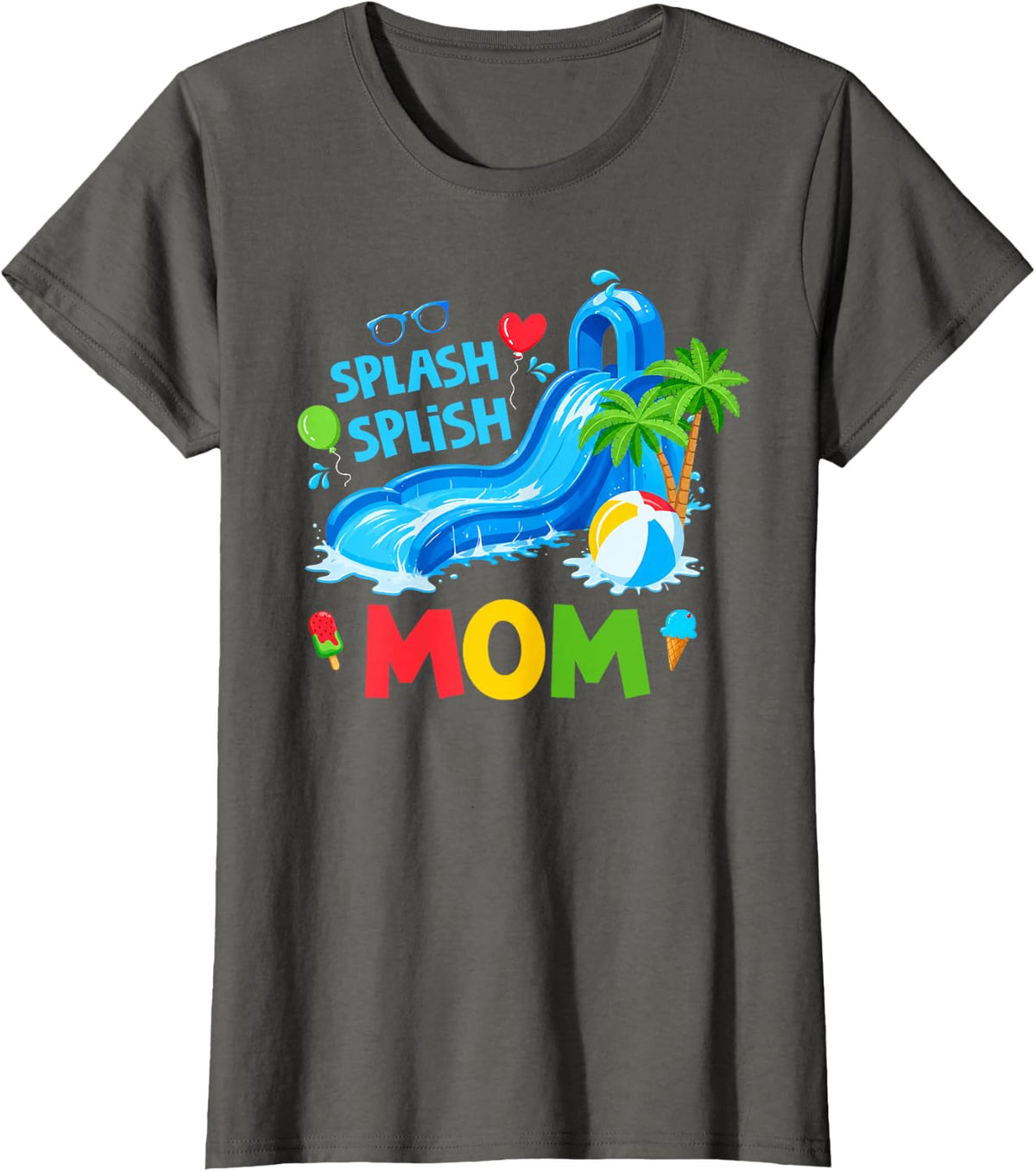 Splash Splish Mom Summer Birthday Swimming Pool Party T-Shirt - Asphalt Grey