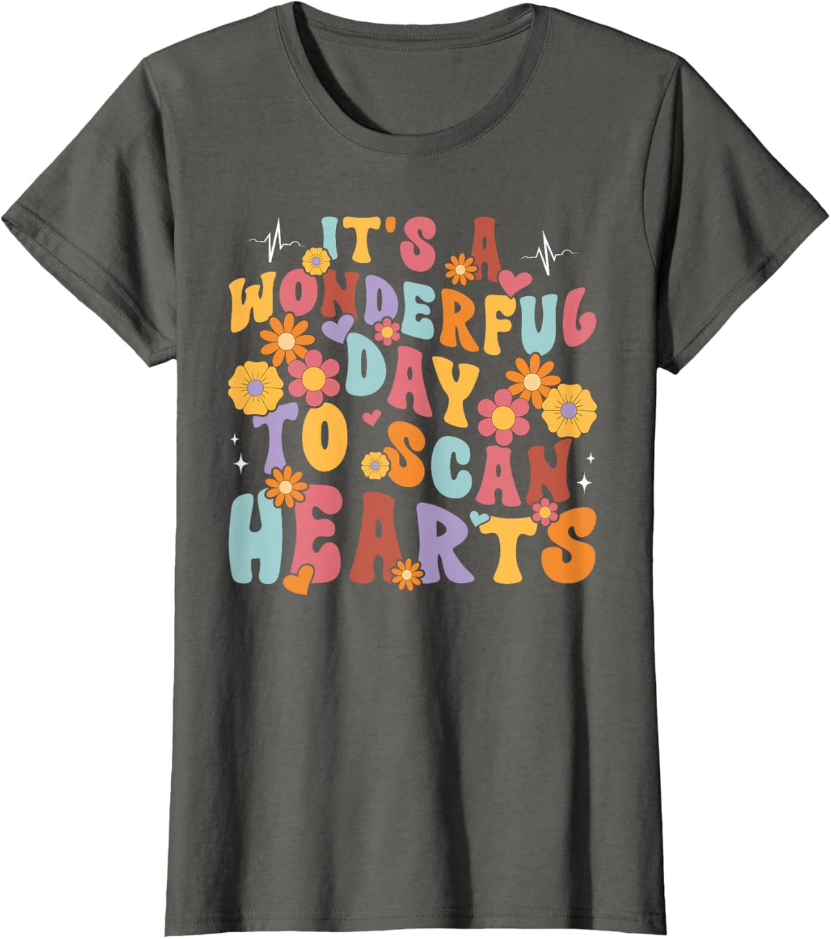 Groovy Cardiac Sonographer Appreciation Echocardiographer T-Shirt - Asphalt Grey