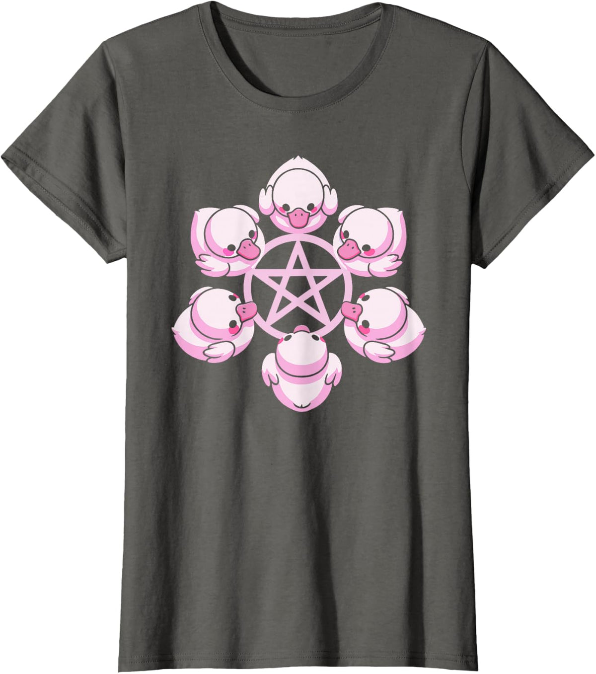Pink Ducks Pentacle Pentagram Pastel Goth Alt Dark Humor Tees T Shirts - Asphalt Grey