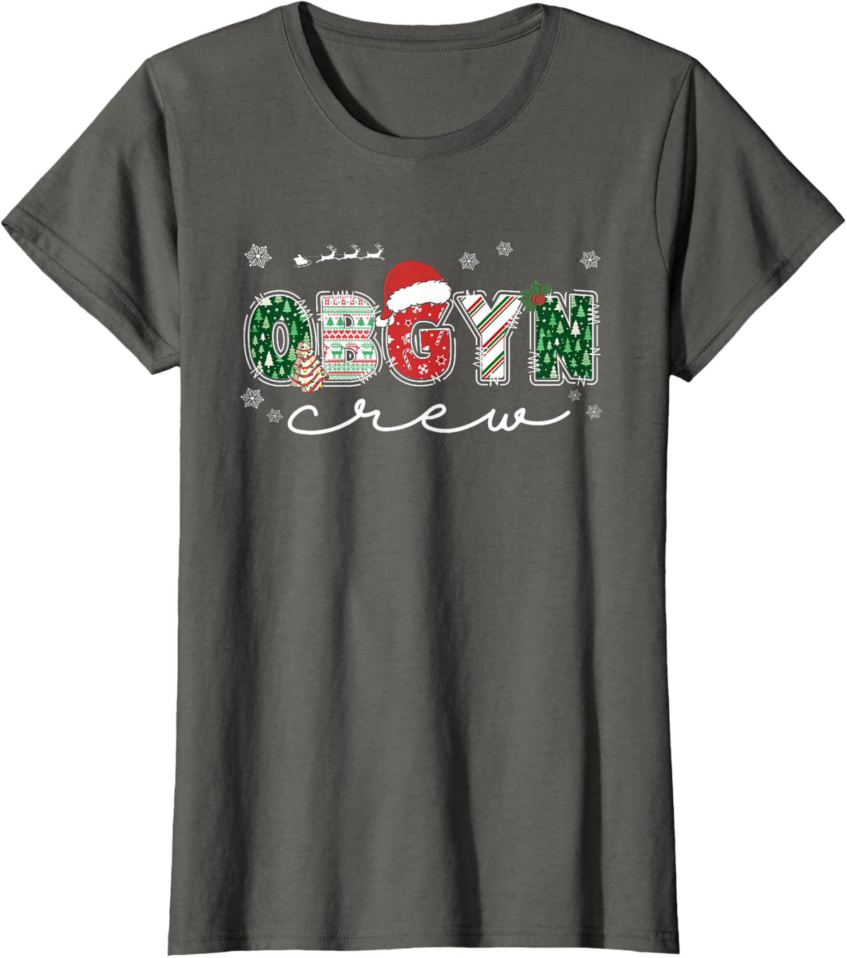 OBGYN Crew Christmas OB Nurse Santa Hat Holiday Pajama T-Shirt - Asphalt Grey