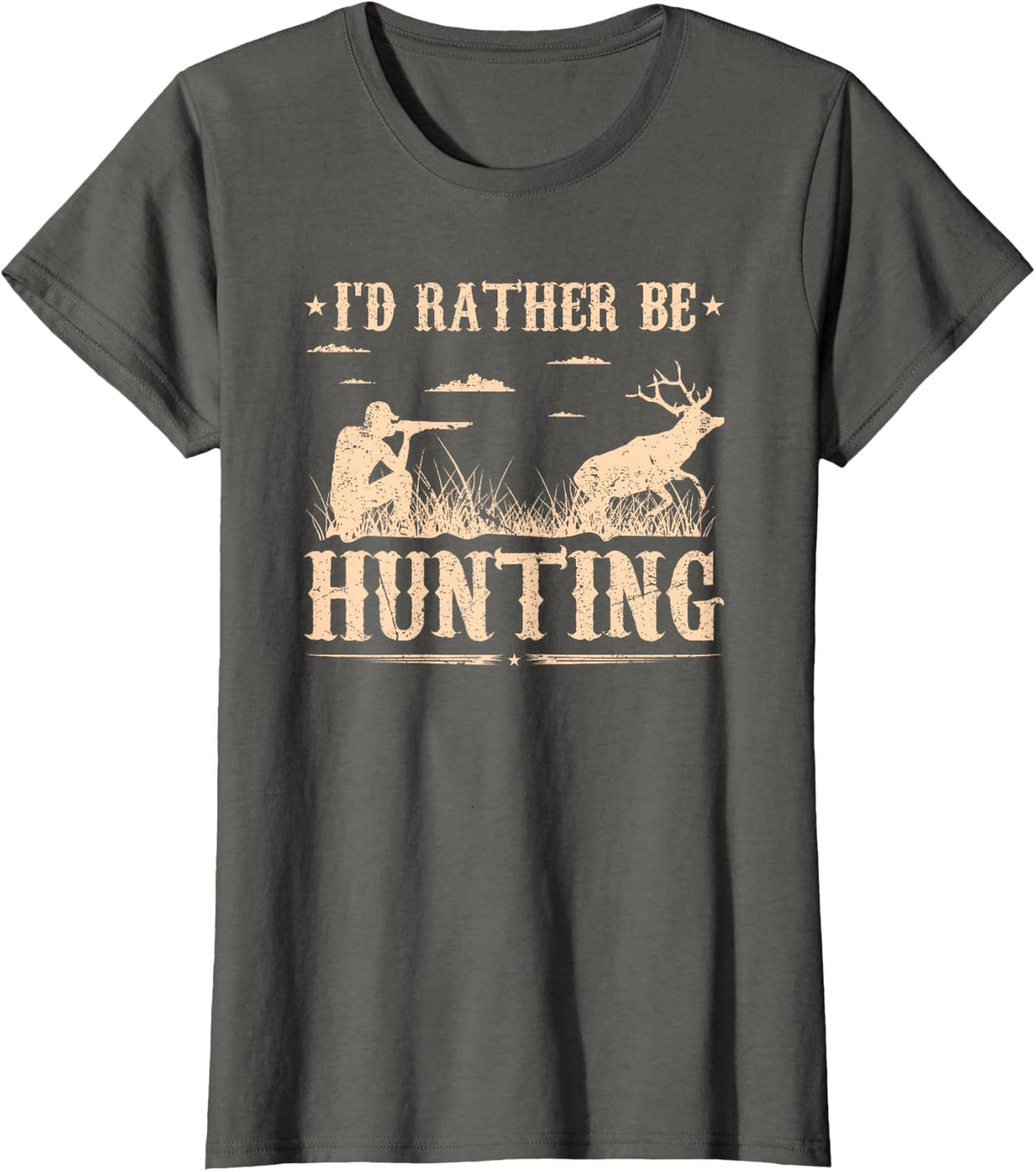 I'd Rather Be Hunting Deer Elk Hunter T-Shirt - Asphalt Grey