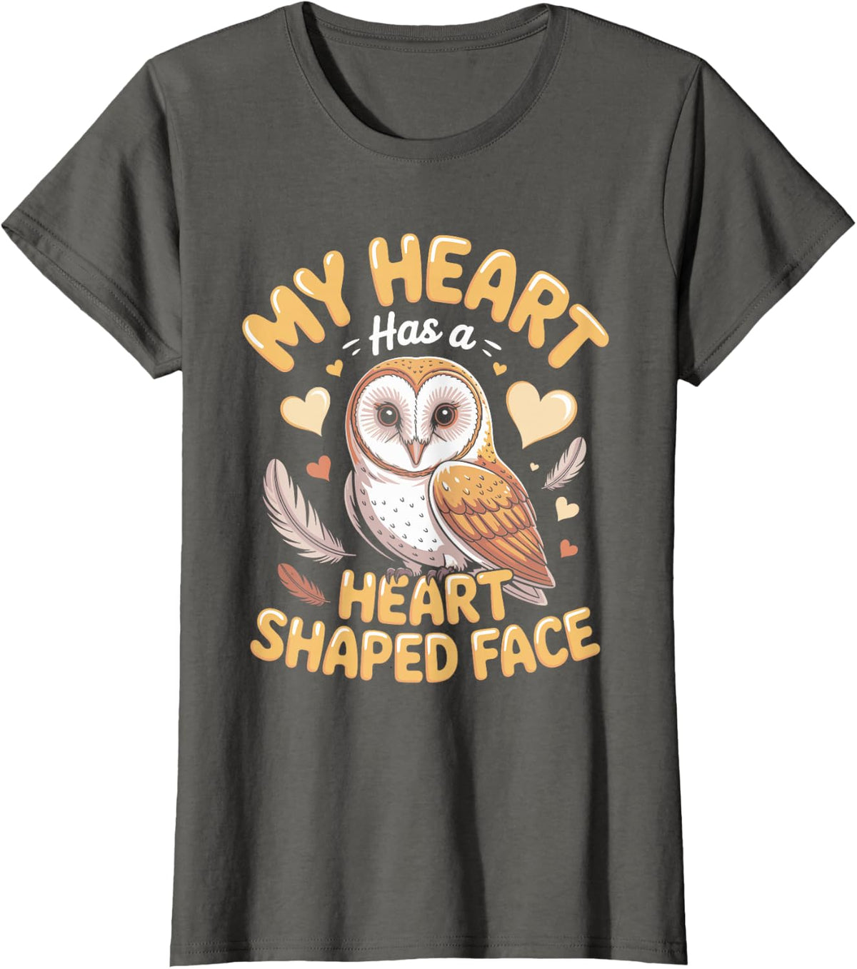 My Heart Has a Heart Shaped Face Barn Owl Tyto Alba T-Shirt - Asphalt Grey