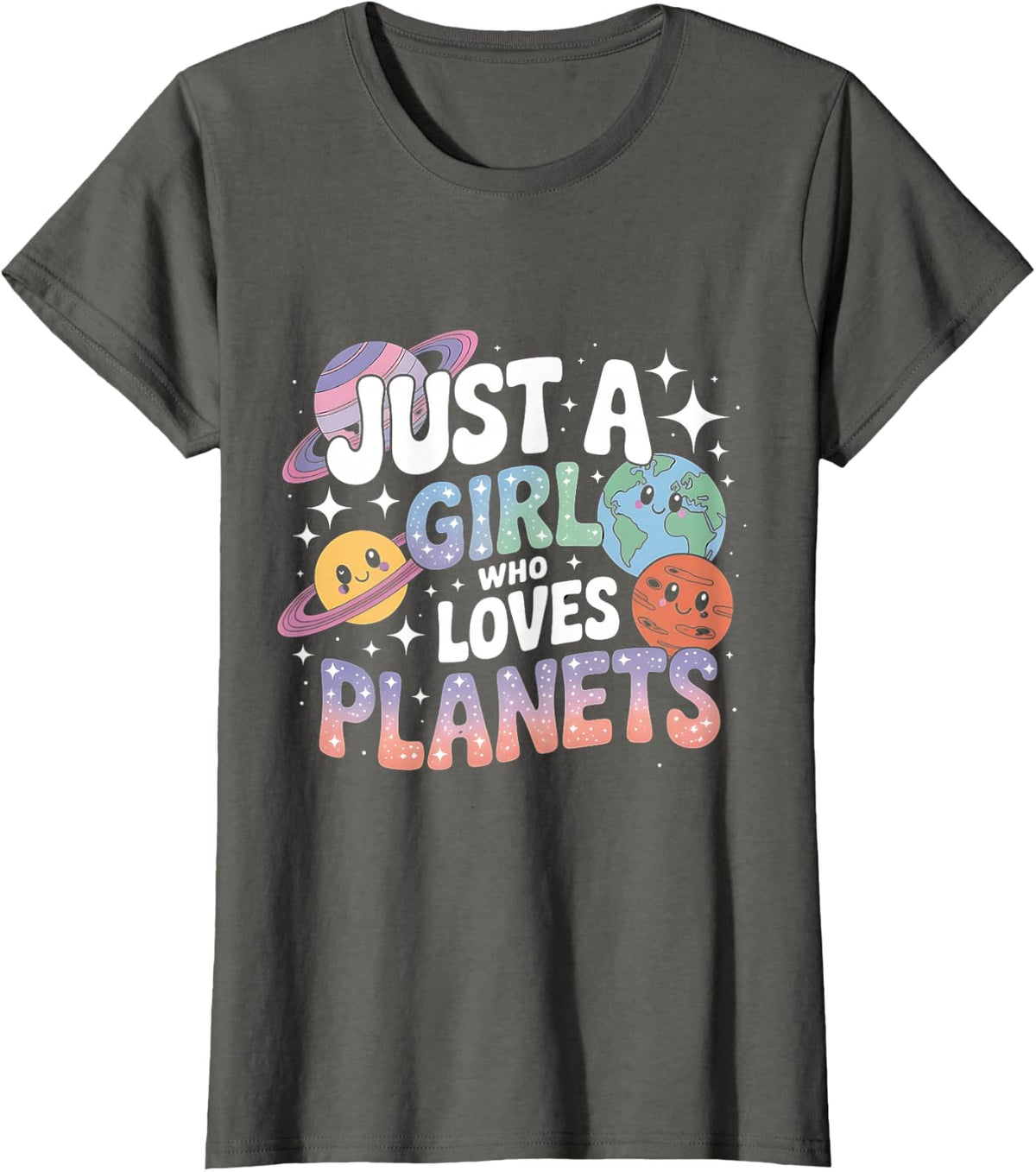 Just A Girl Who Loves Planets Solar Space Science Lover Girl T-Shirt - Asphalt Grey