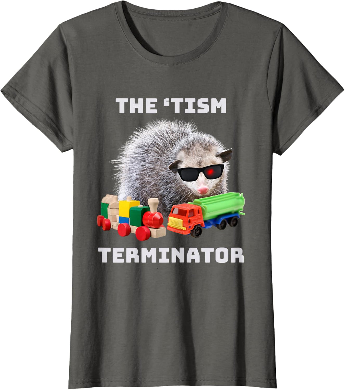Autism Funny The Tism Meme Autistic Opossum Train Novelty T-Shirt - Asphalt Grey