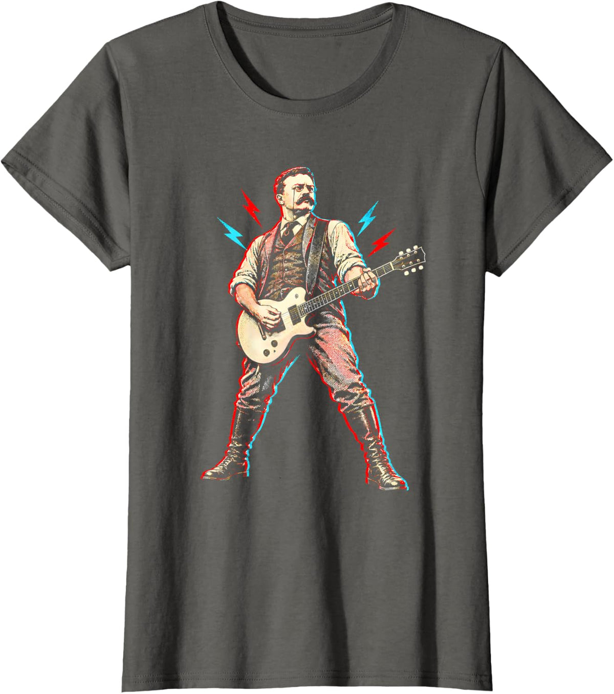 Teddy Roosevelt Playing Guitar Funny Rock History President T-Shirt - Asphalt Grey