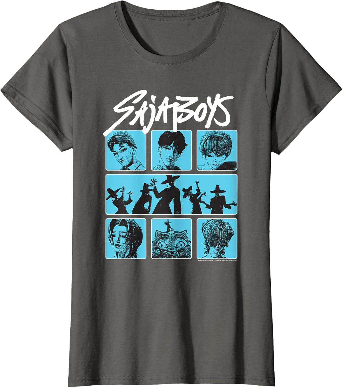 Kpop Demon Hunters Saja Boys Demon Group Poster T-Shirt - Asphalt Grey